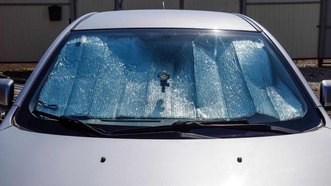 close-up of car in retractable sun shades